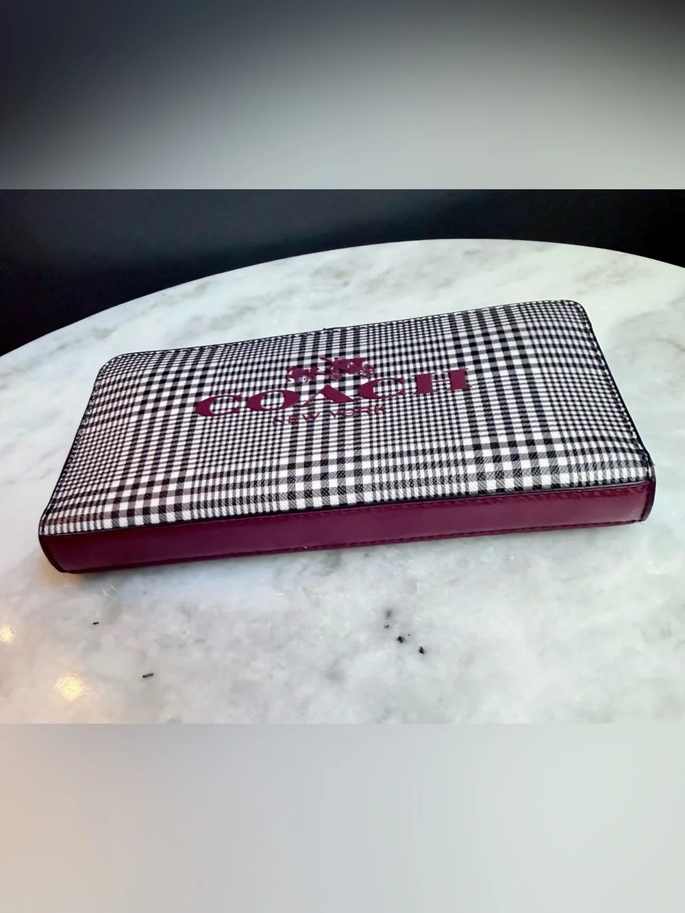 Coach Peyton Glen Plaid Accordion Zip Wallet F52138 G1453 Cranberry Rare 2014